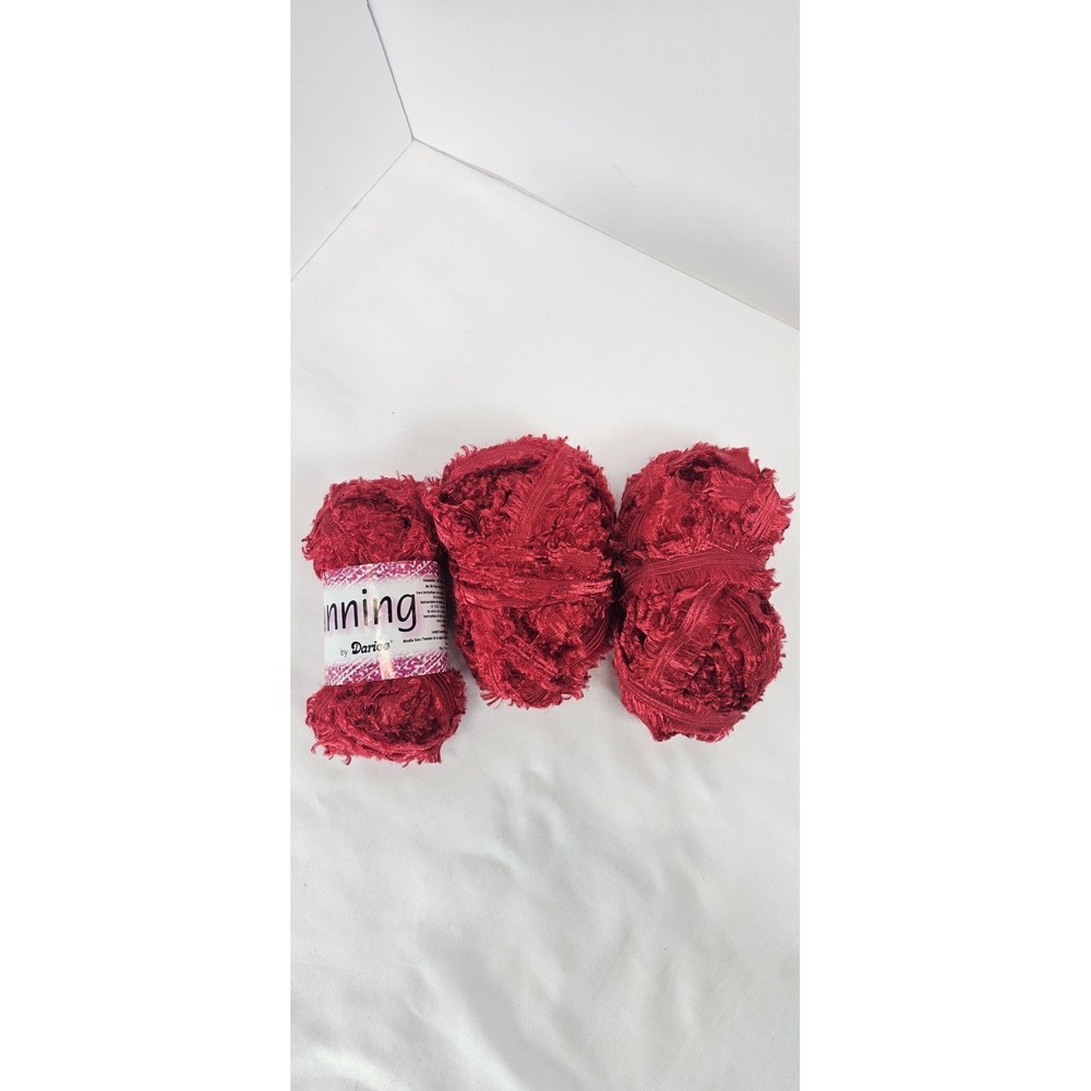 Lot of 3 Darice Stunning Yarn Red Eyelash Ribbon Yarn 36 Yds Each Craft Knit